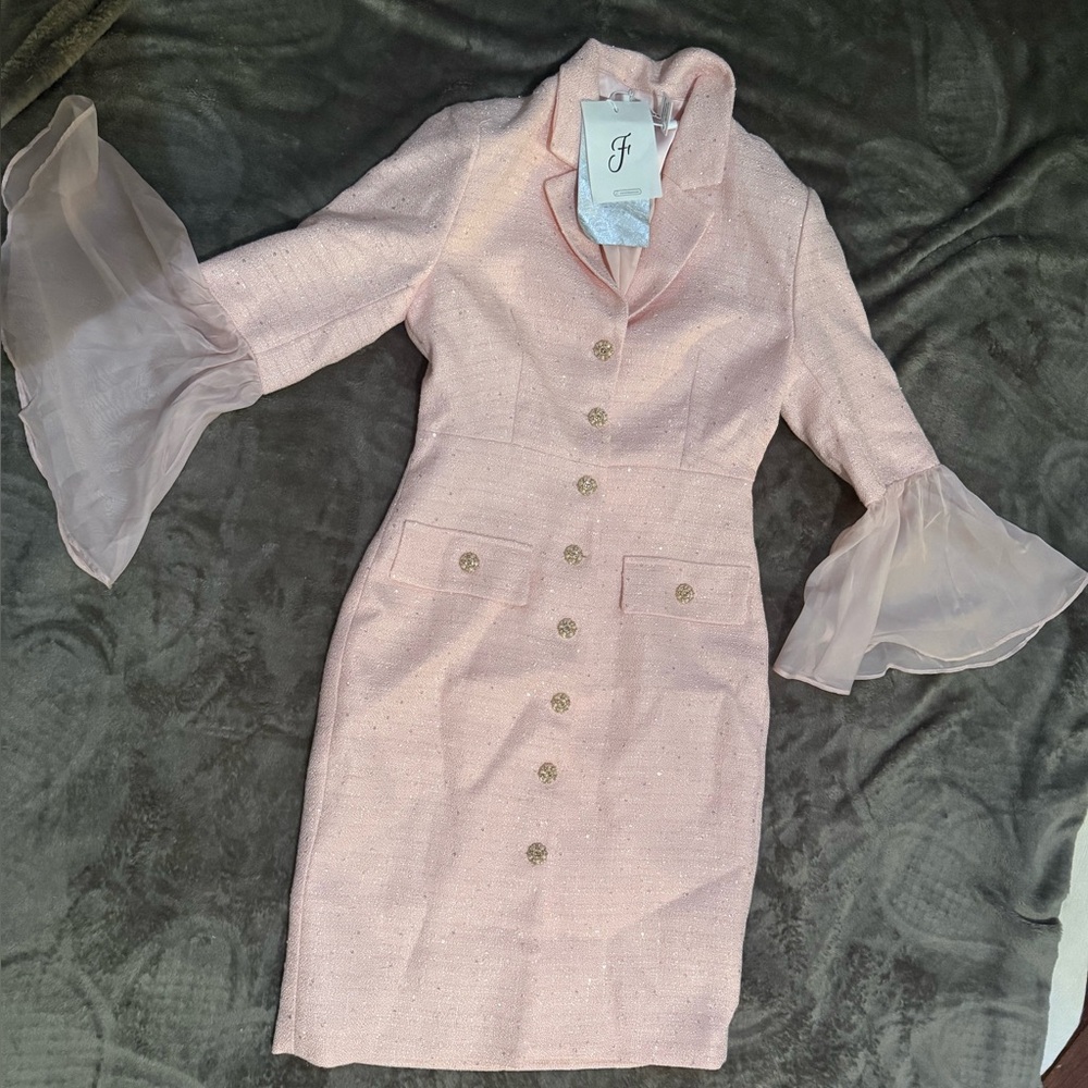 STYLEWE Pink Long Sleeve Dress with Flared Cuffs